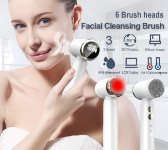 7 IN 1 Hot Cold Electric Facial Cleansing Brushes IPX6 Waterpoof Rechargeable Face Cleanser Brush Massager with 6 Heads